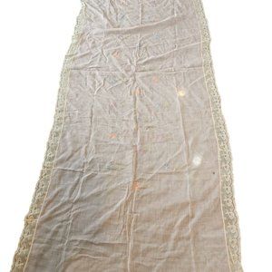 Vintage Embroidered Floral Dresser Scarf Table Runner Pale Pink Ivory‎ Lace